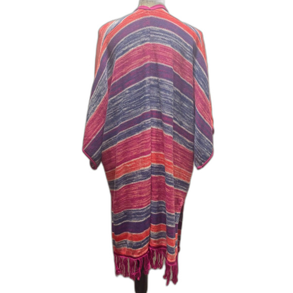 Wrangler Retro Knit Kimono‎ Cardigan Multicolor Fringe Trim Duster Size L/XL - Picture 4 of 5